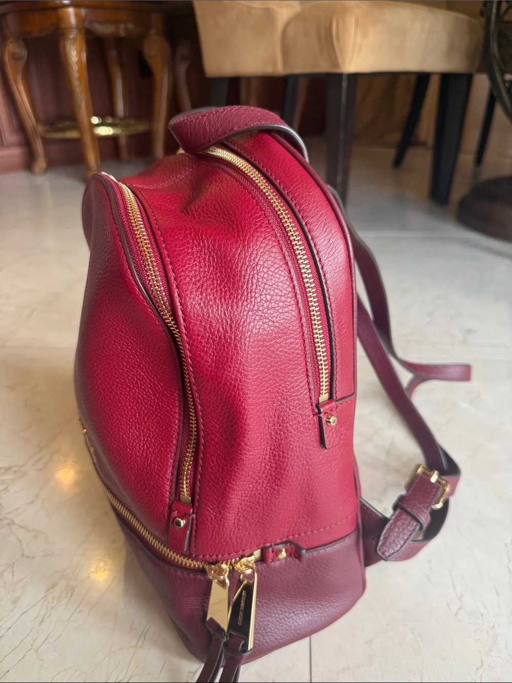 Michael Kors Burgundy Red Pebbled Leather Backpack with Gold Hardware NEVER USED